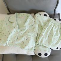 2 PCS Women Pajama Sleepwear Pajama Set Long Sleeved Pants Suit Peach Print Ventilate Soft Comfortable Home Leisure Home Clothes M