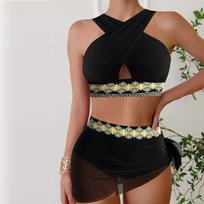 Moteriški maudymosi kostiumėliai Tankini 2 dalių maudymosi kostiumėlis Spalvotas Atostogų maudymosi kostiumėliai S juoda