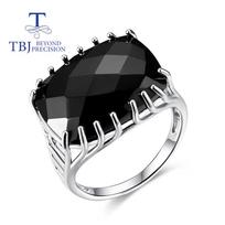 Natūralaus juodo špinelio šachmatų lentos iškirptas didelis brangakmenio žiedas 925 sterlingų sidabro papuošalai madingi moteriški dovana us ring size 7# juoda
