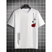 Vyriškas vasarinis laisvo dydžio 100% medvilninis marškinėliai su rožių raštu, kasdienis, slim fit, apvalia apykakle, trumpomis rankovėmis S gray