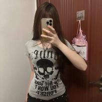 Sexy Women's T-shirts Short Style Girls Y2K Tops Workout Street Wear Female Leisure Tees S