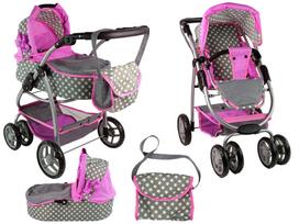 Lėlės vežimėlis 2 viename su lopšiu ir rankine Pink Stars