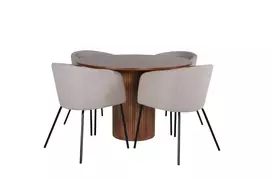 Bianca apvalus Valgomojo stalas - Riešutas / Juoda Fanera + Berit Kėdė - Juoda / Beige audinys (poliesterio linas)_4