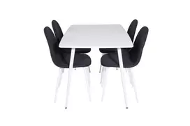 Polar Valgomojo stalas 120 cm, balta + Polar Valgomojo kėdė 4 vnt., balta/juoda