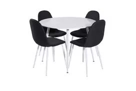 Plaza Apvalus stalas 100 cm, balta + Polar Valgomojo kėdė 4 vnt., juoda/pilka