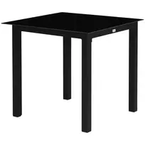 Lauko stalas kvadratinis 4 asmenų su grūdinto stiklo stalviršiu, juodas 80x80x74cm