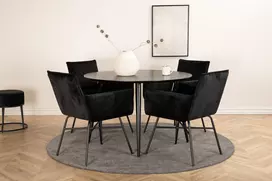 Dipp Valgomojo stalas - 115 cm - juoda fanera / visos juodos kojos + Petra kėdė - juoda / juoda Velvet_4