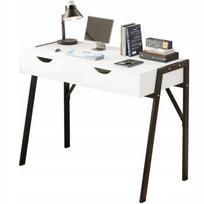 MODERNUS RAŠOMASIS STALAS SU PALĖPĖJE ESANČIAIS STALČIAIS BALTOS SPALVOS ANT JUODŲ KOJŲ loft PREMIUM 80 CM