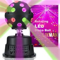 Besisukantis 9 spalvų disko kamuolys LIVMAN PD-MQ04H su spalvingomis LED lemputėmis