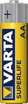 Varta SUPERLIFE AA. Batteriegröße: AA, Batterietechnologie: Zink-Karbon, Batteriespannung: 1,5 V. Höhe: 50,5 mm, Durchmesser (mm): 1,45 cm, Gewicht: 16,7 g (2006101304)