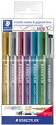 STAEDTLER Permanent-Marker Metallic, 6er Etui + Pigmentliner Rundspitze, Strichstärke: 1 - 2 mm, pigmentierte Tinte, - 1 Stück (8323-SWP6P)