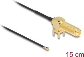 Delock Antennenkabel RP-SMA 90° PCB Buchse zum Einbau zu I-PEX Inc., MHF® 4L Stecker 1.13 15 cm Gewindelänge 15 mm (12032)