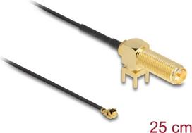 Delock Antennenkabel RP-SMA 90° PCB Buchse zum Einbau zu I-PEX Inc., MHF® I Stecker 1.13 25 cm Gewindelänge 15 mm (12036)