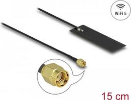 Delock WLAN WiFi 6 802.11 ac/ax/a/h/b/g/n Antenne RP-SMA Stecker 2 - 4 dBi 15 cm PCB intern Klebemontage (12649)