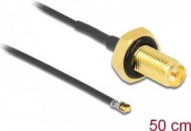 DELOCK Antennenkabel RP-SMA Buchse zum Einbau zu MHF 4L LK Stecker 1.37 50cm Gewindelnge 10mm spritzwassergeschtzt