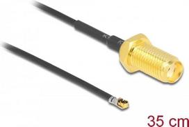 Delock - Antennenkabel - SMA (W) Bulkhead bis MHF 4L LK (M) - 35cm - 1,37 mm - Koax - Grau, Schwarz (12664)