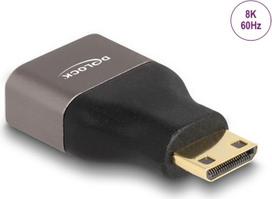DELOCK HDMI Adapter Mini-C Stecker zu A Buchse 8K 60 Hz grau Metall