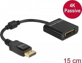 Delock - Adapterkabel - DisplayPort (M) bis DVI-I (W) - DisplayPort 1,2 - 15cm - passiver Konverter, unterstützt 4K 30 Hz (3840 x 2160), unterstützt 1920 x 1080 bei 60 Hz - Schwarz (61023)