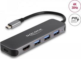 Delock - Hub - 3 x USB 3,2 Gen 1 + 1 x USB-C (Spannungsversorgung) + 1 x HDMI - Desktop (64171)