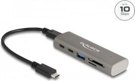 DeLOCK 3 Port USB 10Gbps Hub inklusive SD und Micro SD Card Reader mit USB Type-C™ Anschluss - USB 3.2 Gen 1 (3.1 Gen 1) Type-C - USB 3.2 Gen 1 (3.1 Gen 1) Type-A - USB 3.2 Gen 1 (3.1 Gen 1) Type-C - MicroSD (TransFlash) - MicroSDHC - MicroSDXC - SD - SDHC - SDXC - 10000Mbit/s - Grau - Metall (64236)