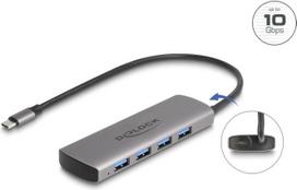 DELOCK USB 10Gbps 4 Port USB Typ-A Hub mit USB Type-C Anschluss und zustzlicher Strombuchse