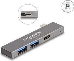 DELOCK 3 Port Slim USB Hub mit USB Type-C zu 1 x USB 5Gbps USB Type-C + 2 x USB 5Gbps Typ-A