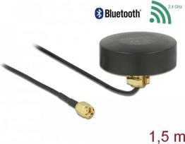 DELOCK WLAN 802.11 b/g/n Antenne RP-SMA Stecker 2dBi starr omnidirektional mit Anschlusskabel RG-174 1.5m outdoor schwarz