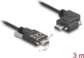 DELOCK USB 2.0 Kabel USB Type-C Stecker mit Schrauben zu USB Type-C Stecker mit Schrauben gewinkelt links / rechts PD 3.0 60 W 3m