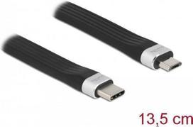 Delock - USB-Kabel - USB-C (M) bis Micro-USB Typ B (M) - USB2.0 - 3 A - 13,5 cm - flach, unterstützt Stromversorgung - Schwarz, Silber (86793)