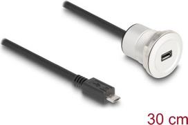 Delock - USB-Verlängerungskabel - Micro-USB Typ B (M) zu Micro-USB Typ B (W) Paneel montierbar - 30cm - M22 Gewinde - Schwarz, Silber (88184)