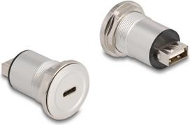 Delock - USB-Adapter - 24 pin USB-C (W) Paneel montierbar zu USB (W) - USB 2,0 - M22 Gewinde - Black Silver (88193)