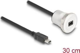 Delock - USB-Verlängerungskabel - Mini-USB, Typ B (M) zu Mini-USB, Typ B (W) Paneel montierbar - USB 2,0 - 30cm - M22 Gewinde - Schwarz, Silber (88186)