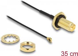 DELOCK Antennenkabel RP-SMA Buchse zum Einbau zu MHF I Stecker 1.13 35cm Gewindelnge 10mm spritzwassergeschutzt