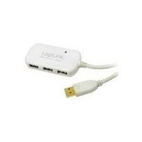 LogiLink USB 2.0 Aktives Verlängerungskabel mit USB-Hub 12 m, 4-fach USB Hub, Anschlüsse: 1 x USB-A Stecker, 4 x (UA0108)