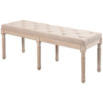 HOMCOM Vintage minkštas suolas 117x40x48 cm, lovos suolas, miegamojo suolas su sagomis, lino išvaizdos, iki 120 kg, smėlio spalvos