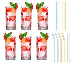 6 stiklinės 300ml su 8 stiklinėmis šiaudeliais