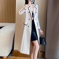 Women's Khaki Trim Long Trench Coat S abrikosas