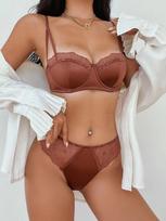 Prancūziški nėriniai siuvinėti apatiniai Sexy Satin Thin Cup Push Up liemenėlės komplektas moterims Romantiškas bralette Summer Green kvėpuojantis apatinis trikotažas S juoda