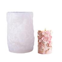 Flower Cylinder Candle Mold Floral Goddess Pillar Candle Silicone Molds for DIY Soap Candle Making Resin Casting Aromatherapy Candle Gypsum Clay Craft A white