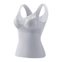 Moteriški termo maikutės su įmontuota liemenėle, nėriniais, paminkštinimu, be rankovių, camisole apatinė maikutė, minkštas, šiltas pagrindinis sluoksnis, liemenė L rožinė