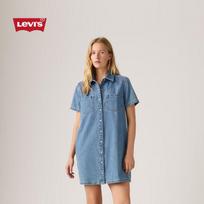 Levi's Moteriška retro laisvalaikio džinsinė trumpomis rankovėmis suknelė-marškiniai XS