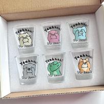 6PCS/Set 50ml Glass Cups Soju Baijiu One Shot Sake Cup Wine Goblet Cute Cartoon  Whiskey Glass Coffee Mugs Gift Box for Birthday 50ml