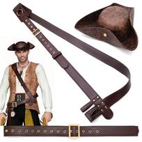 Reguliuojamas piratų diržas su petnešomis, vintažinis kapitono skrybėlė ir cosplay aksesuarai Helovino kostiumui juoda