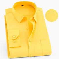 Mens Classic Standard-fit Long-sleeve Dress Shirt with Contrast Button-Front Placket Striped /twill Formal Business Basic Shirts 39