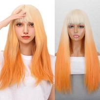 MERISIHAIR Rožinis ilgas tiesus perukas su kirpčiukais Sintetinio karščiui atsparaus pluošto perukai, skirti moteriai, merginai Cosplay natūraliems plaukams 60 CM