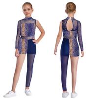 All-in-One Gymnastics & Dance Costume: Girls' Printed Leotard (3 Styles) with Rhinestone Accents & Mesh for Movement 5-6 Years