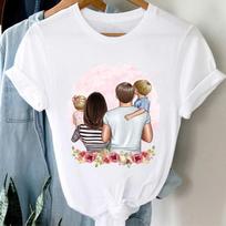 Europos dydis Moteriški drabužiai Laisvalaikio marginti marškinėliai Viršutinė dalis Gėlių Mama Šeimos Trendas Nauja Vasaros Mada T-shirt Trumpomis Rankovėmis Panele Moteriški Grafiniai Marškinėliai M white