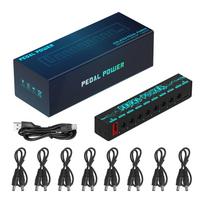 Izoliuotas gitaros efektų pedalų maitinimo šaltinis 8 nuolatinės srovės išėjimai 100mA 300mA 9V gitaros efektų pedalams su LED instrukcijomis juoda