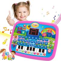 Vaikiškas edukacinis planšetinis kompiuteris žaislas, nuo 3 metų, Raštingumo, Matematikos, Muzikos mokymasis, Veikia ir kaip elektroninis klavišinis instrumentas, Gimtadienio, Kalėdų dovana rožinė