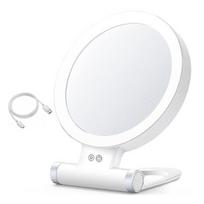 LED apšviečiamas makiažo veidrodėlis 5/10/20/30X didinantis dvipusis kosmetinis veidrodėlis su šviesa USB įkraunamas reguliuojamo ryškumo nešiojamas white
